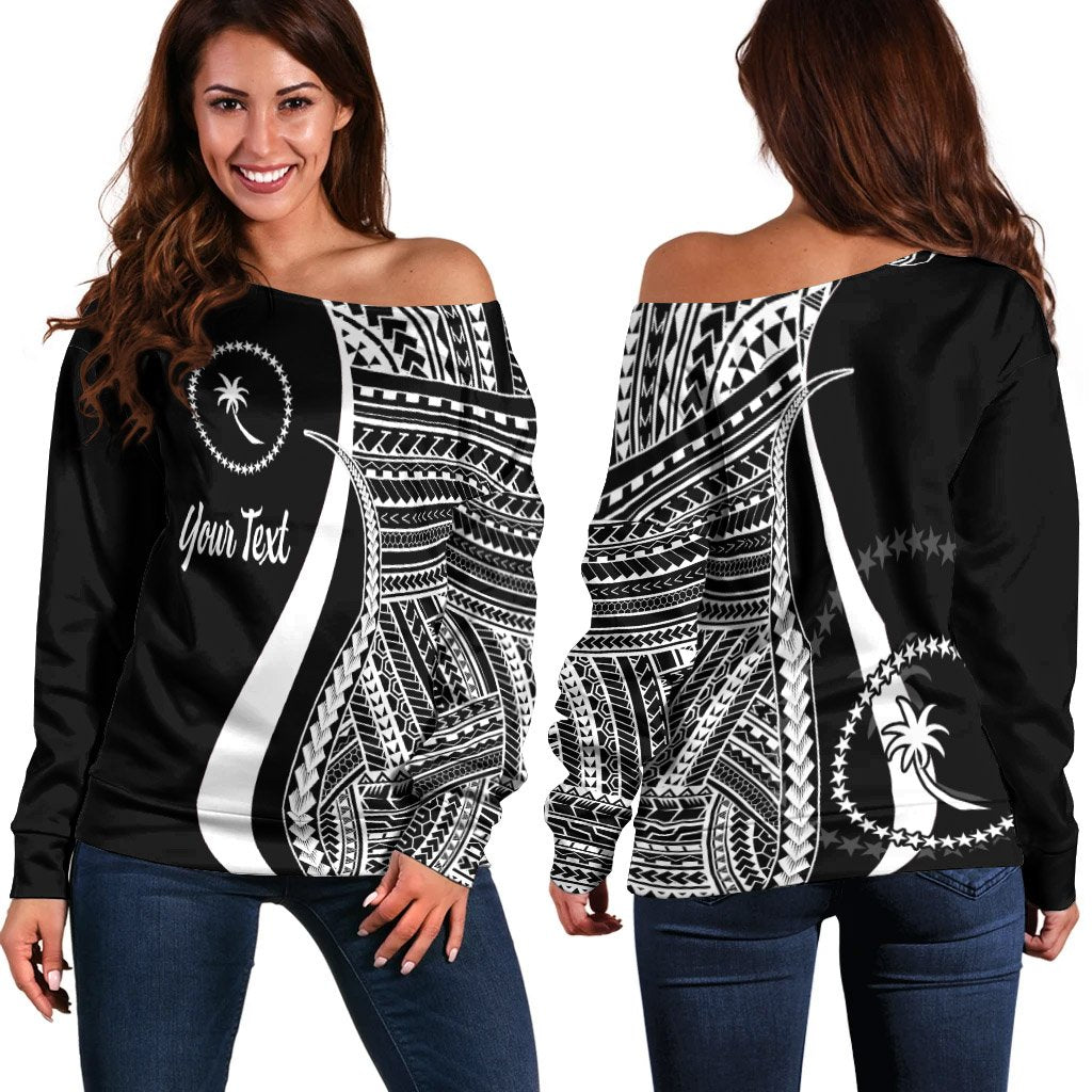 Chuuk Custom Personalised Women's Off Shoulder Sweater - White Polynesian Tentacle Tribal Pattern White - Polynesian Pride