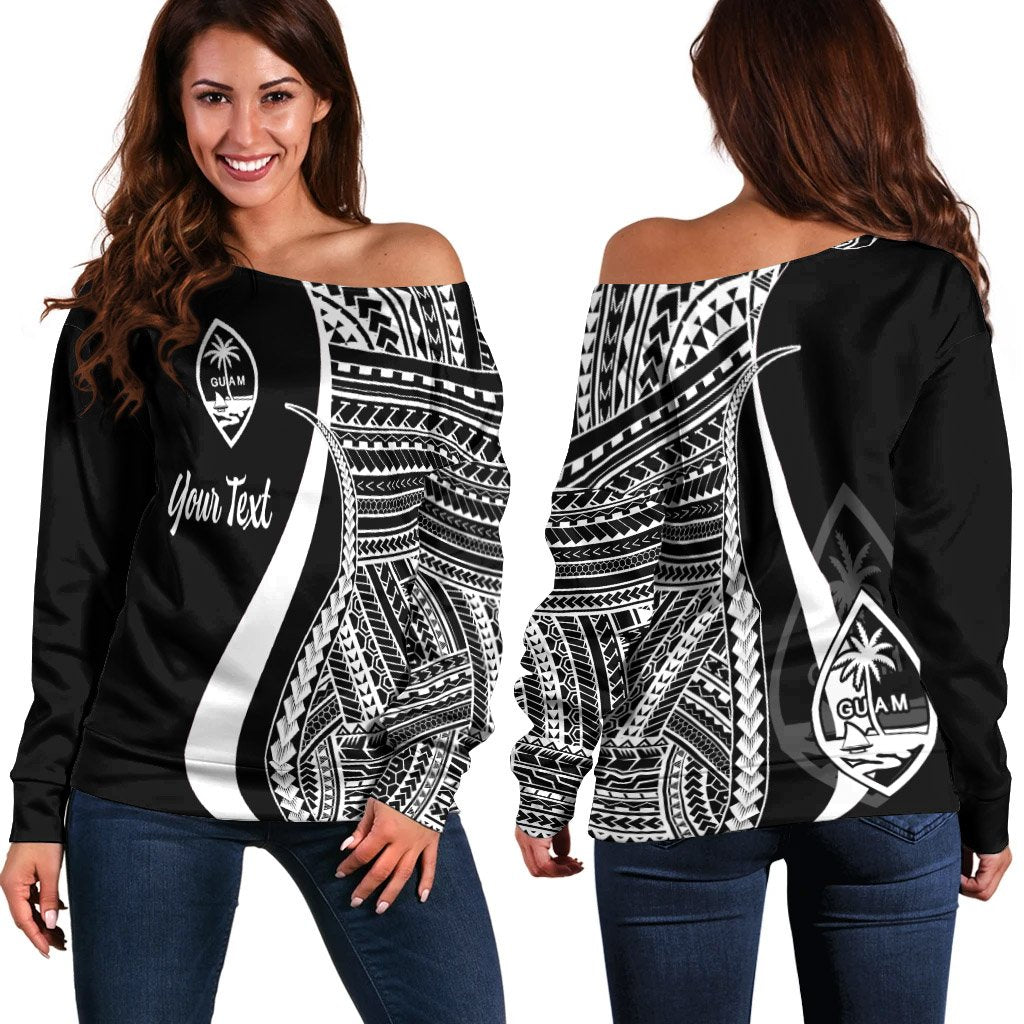 Guam Custom Personalised Women's Off Shoulder Sweater - White Polynesian Tentacle Tribal Pattern White - Polynesian Pride