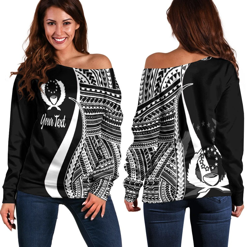 Pohnpei Custom Personalised Women's Off Shoulder Sweater - White Polynesian Tentacle Tribal Pattern White - Polynesian Pride