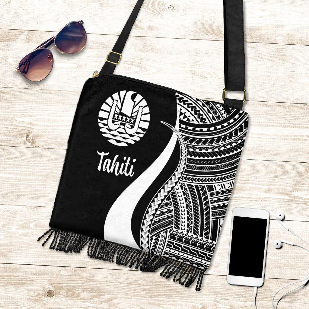 Tahiti Boho Handbag - White Polynesian Tentacle Tribal Pattern Boho Handbag One Size White - Polynesian Pride