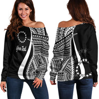 Cook Islands Custom Personalised Women's Off Shoulder Sweater - White Polynesian Tentacle Tribal Pattern White - Polynesian Pride