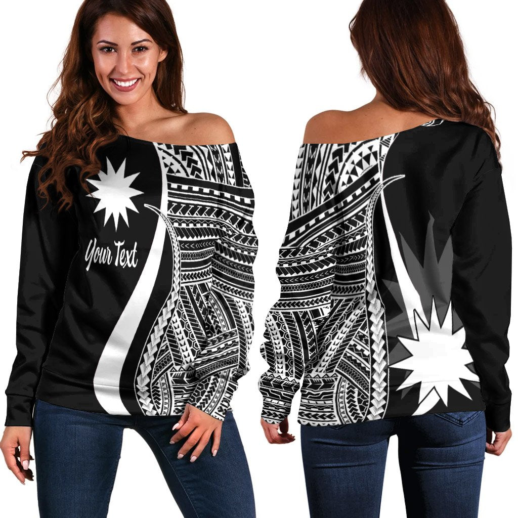 Nauru Custom Personalised Women's Off Shoulder Sweater - White Polynesian Tentacle Tribal Pattern White - Polynesian Pride