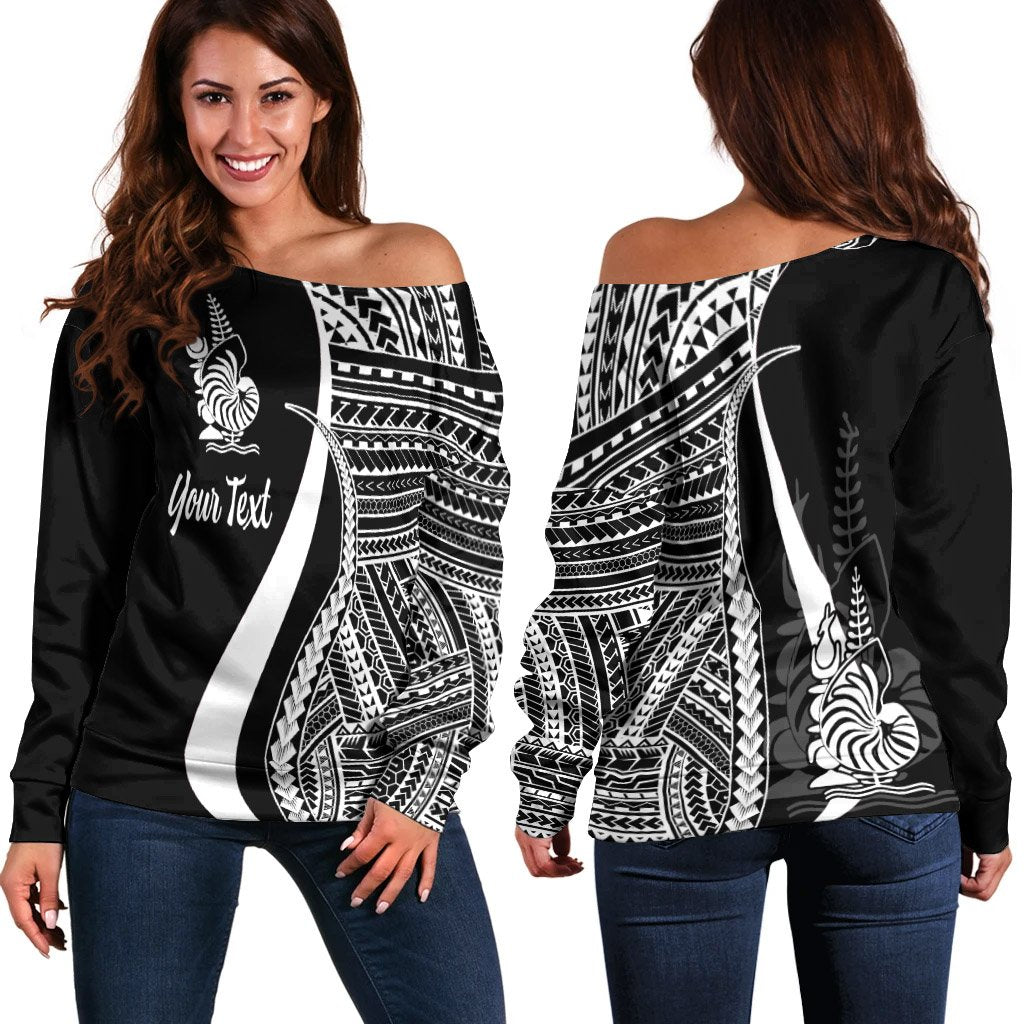 New Caledonia Custom Personalised Women's Off Shoulder Sweater - White Polynesian Tentacle Tribal Pattern White - Polynesian Pride