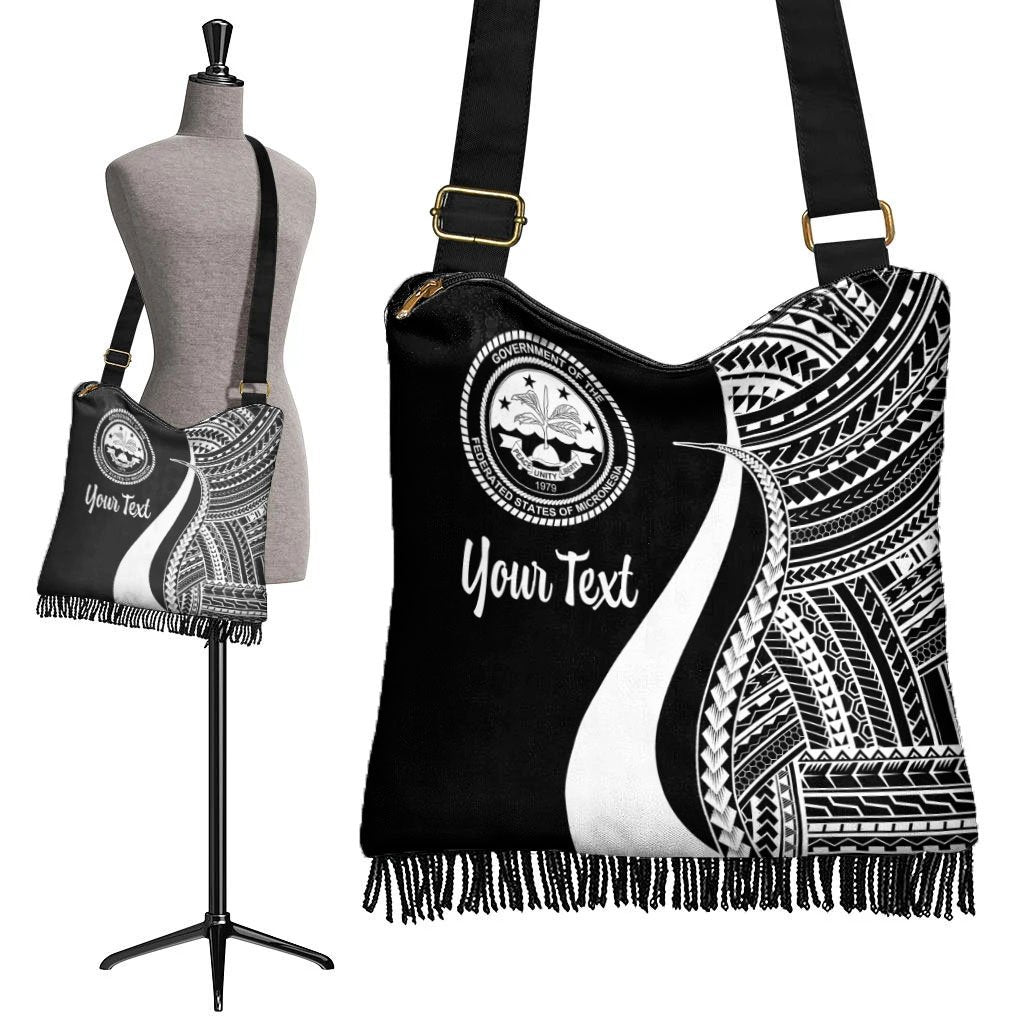 Federated States of Micronesia Custom Personalised Boho Handbag - White Polynesian Tentacle Tribal Pattern - Polynesian Pride