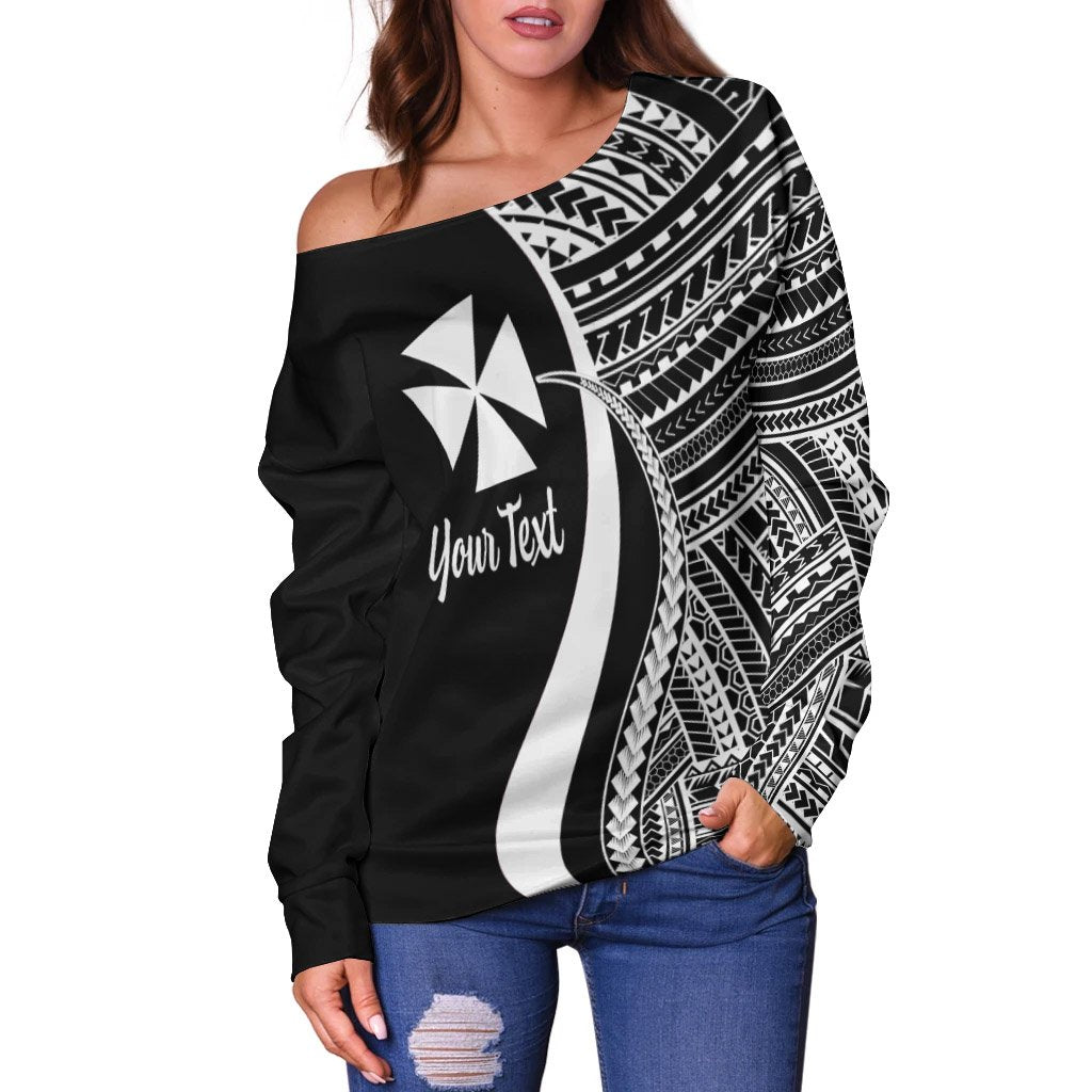 Wallis And Futuna Custom Personalised Women's Off Shoulder Sweater - White Polynesian Tentacle Tribal Pattern - Polynesian Pride