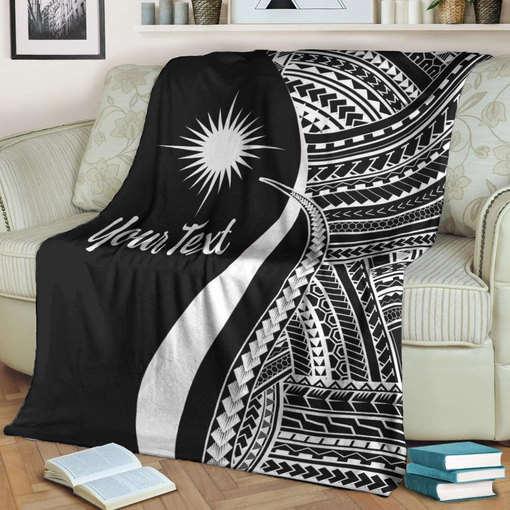 Marshall Islands Custom Personalised Premium Blanket - White Polynesian Tentacle Tribal Pattern - Polynesian Pride