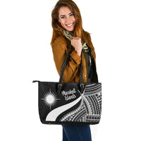 Marshall Islands Large Leather Tote Bag - White Polynesian Tentacle Tribal Pattern - Polynesian Pride