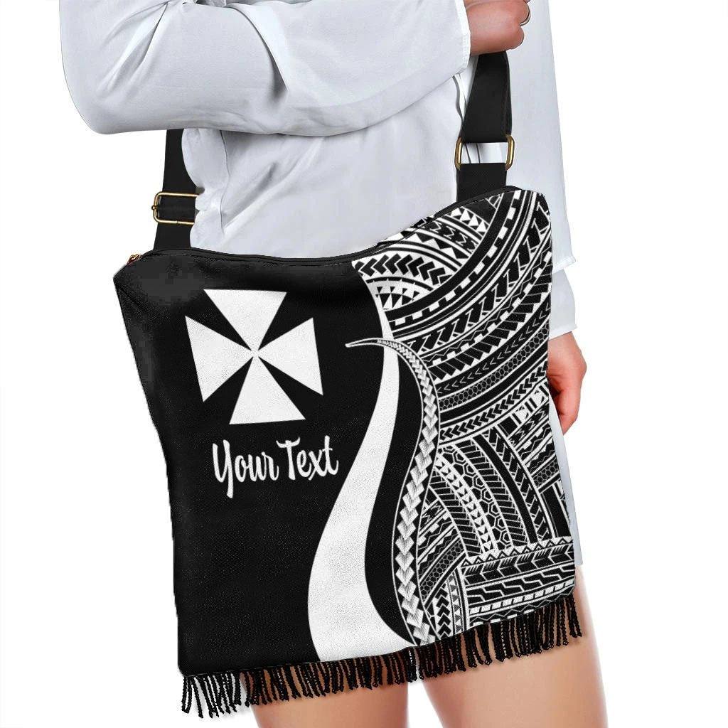 Wallis And Futuna Custom Personalised Boho Handbag - White Polynesian Tentacle Tribal Pattern - Polynesian Pride