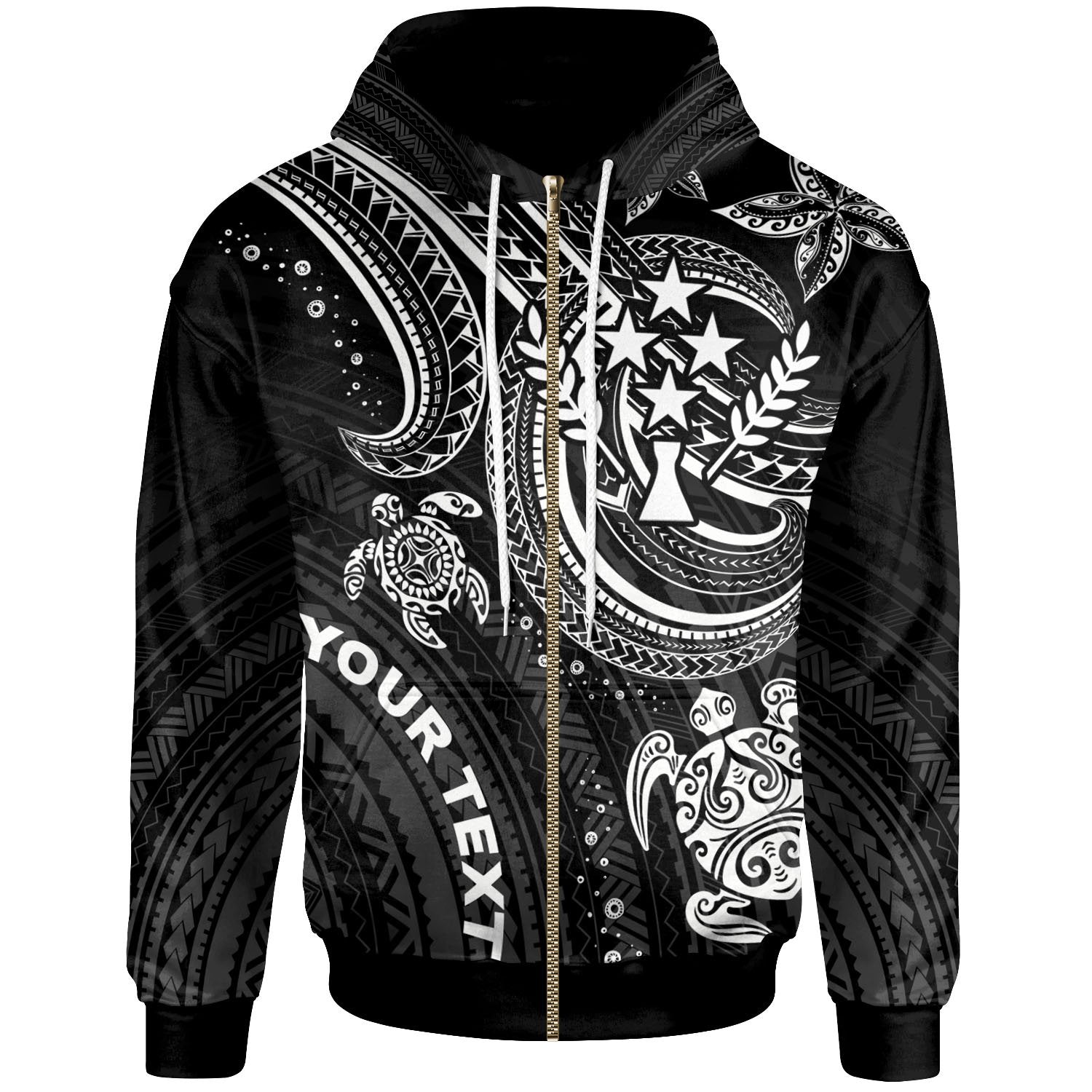 Kosrae Custom Zip up Hoodie White Turtle Unisex White - Polynesian Pride