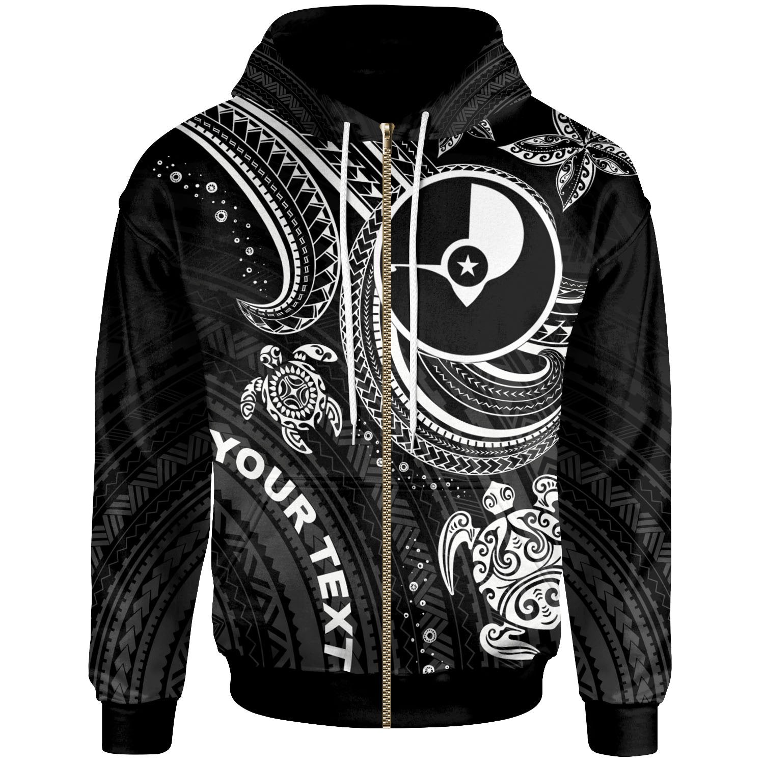 Yap Custom Zip up Hoodie White Turtle Unisex White - Polynesian Pride