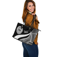 Tahiti Large Leather Tote Bag - White Polynesian Tentacle Tribal Pattern - Polynesian Pride