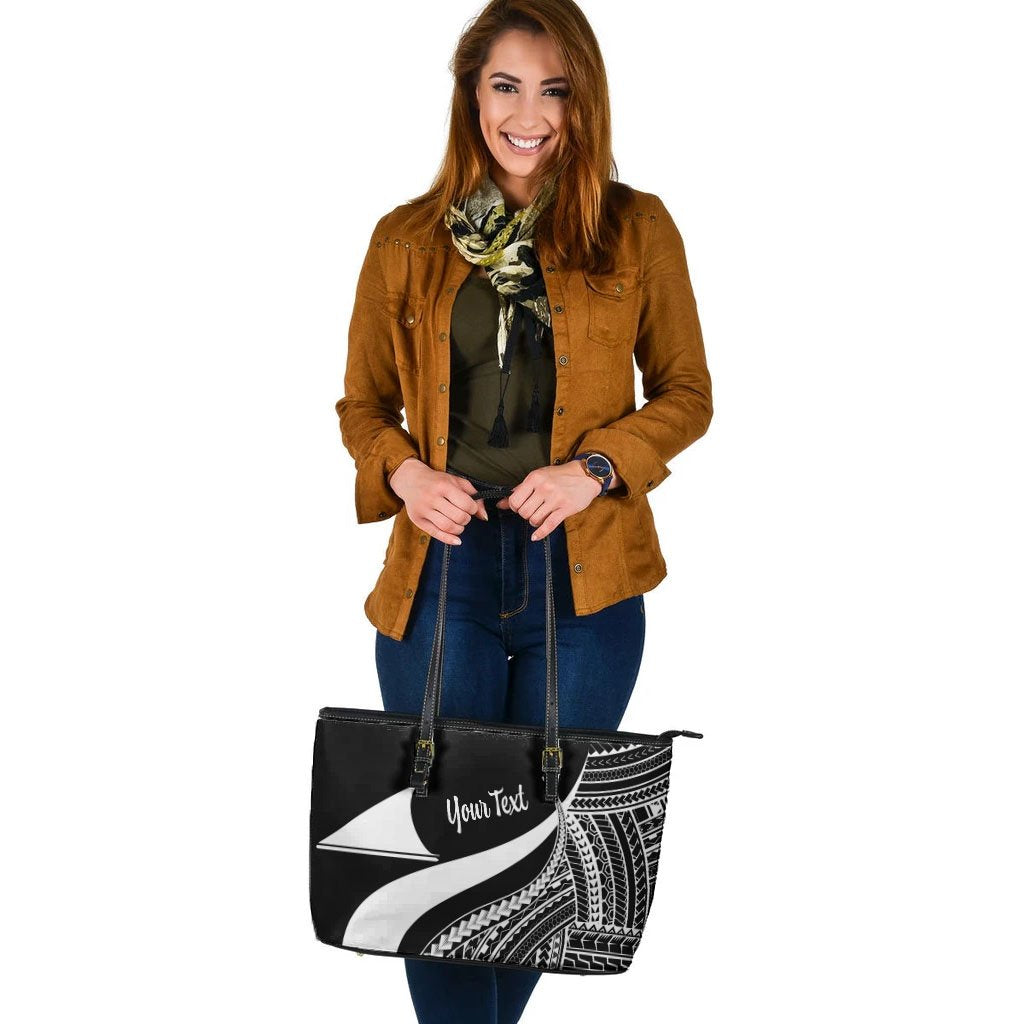 Tokelau Custom Personalised Large Leather Tote Bag - White Polynesian Tentacle Tribal Pattern - Polynesian Pride