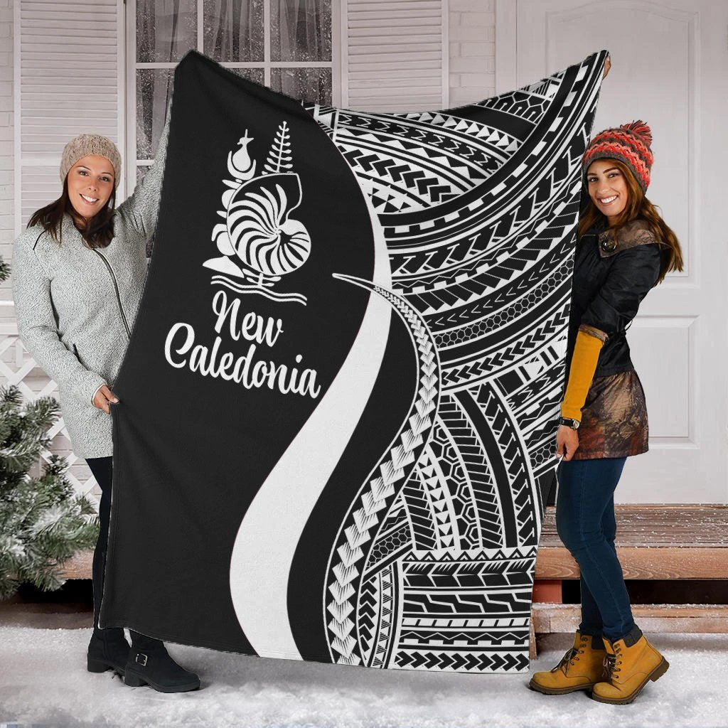 New Caledonia Premium Blanket - White Polynesian Tentacle Tribal Pattern Crest White - Polynesian Pride