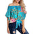 Hawaii Turtle Ocean Tropical Flowers Women's Off Shoulder Wrap Waist Top - Siri Style - AH Female Blue - Polynesian Pride