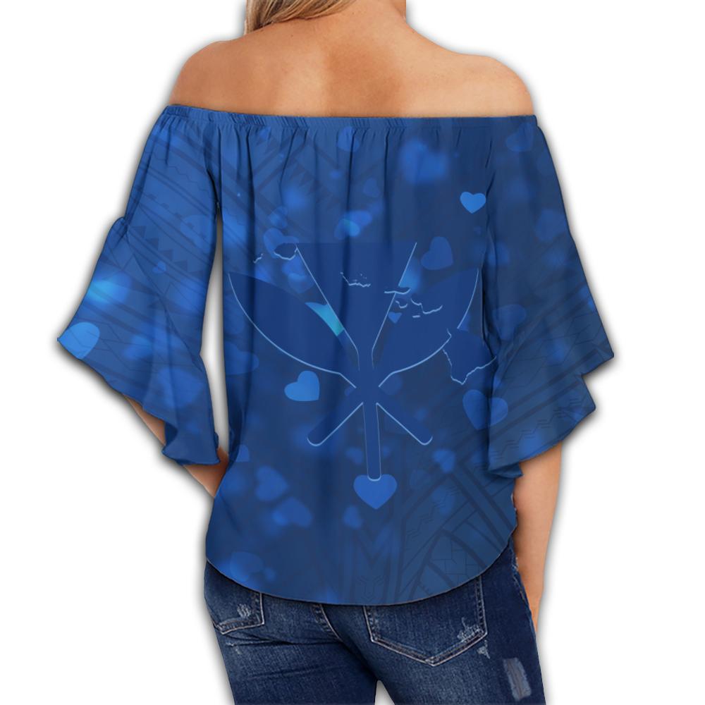Hawaii Couple Turtle Hibiscus Women's Off Shoulder Wrap Waist Top - Light Style - AH - Polynesian Pride