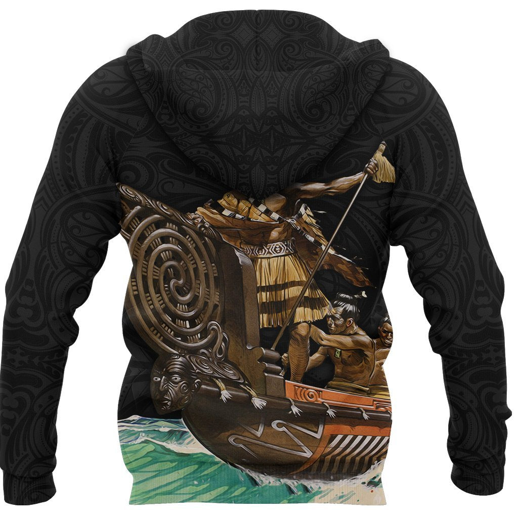 New Zealand Hoodie, Maori Waka Taua Pullover Hoodie Black - Polynesian Pride