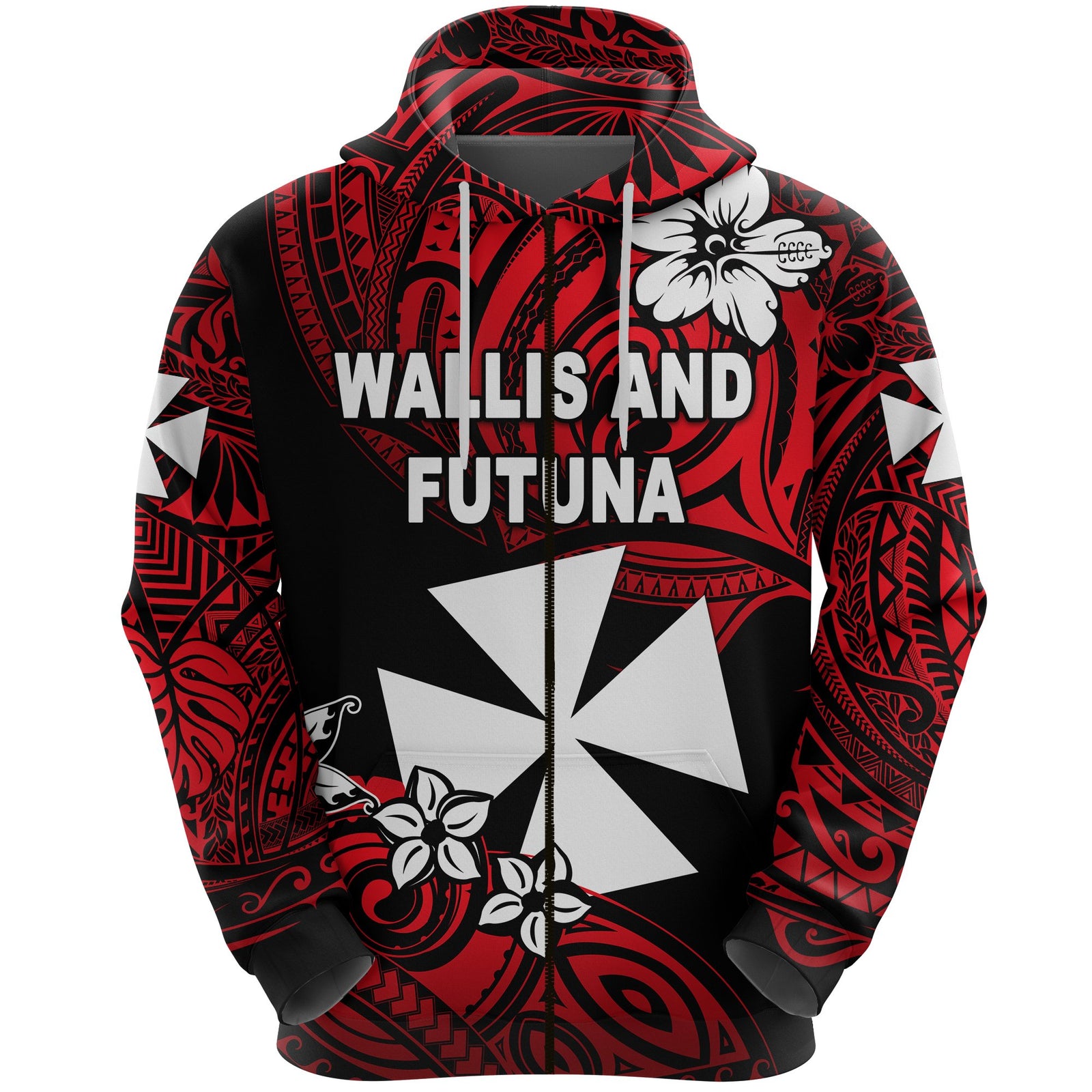 Custom Wallis and Futuna Rugby Zip Hoodie, Custom Text and Number Unique Vibes Unisex Red - Polynesian Pride