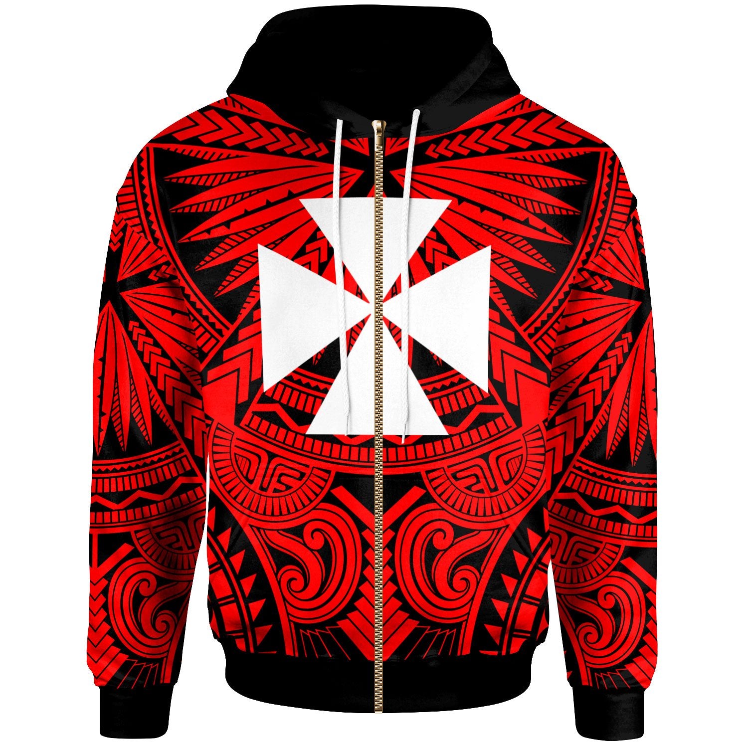 Wallis & Futuna Zip Hoodie Classic Vignette Style Unisex Red - Polynesian Pride