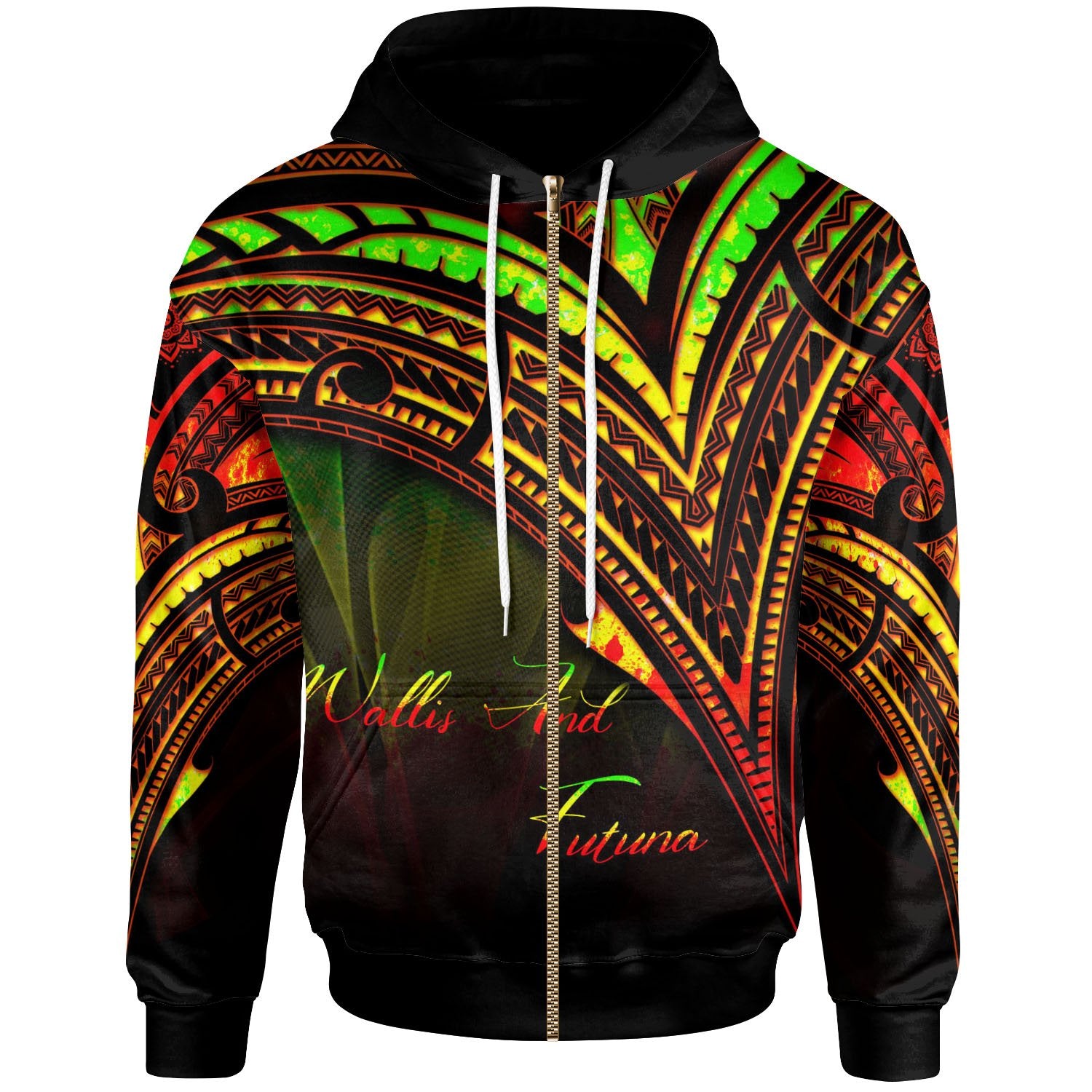 Wallis and Futuna Zip Hoodie Reggae Color Cross Style Unisex Black - Polynesian Pride