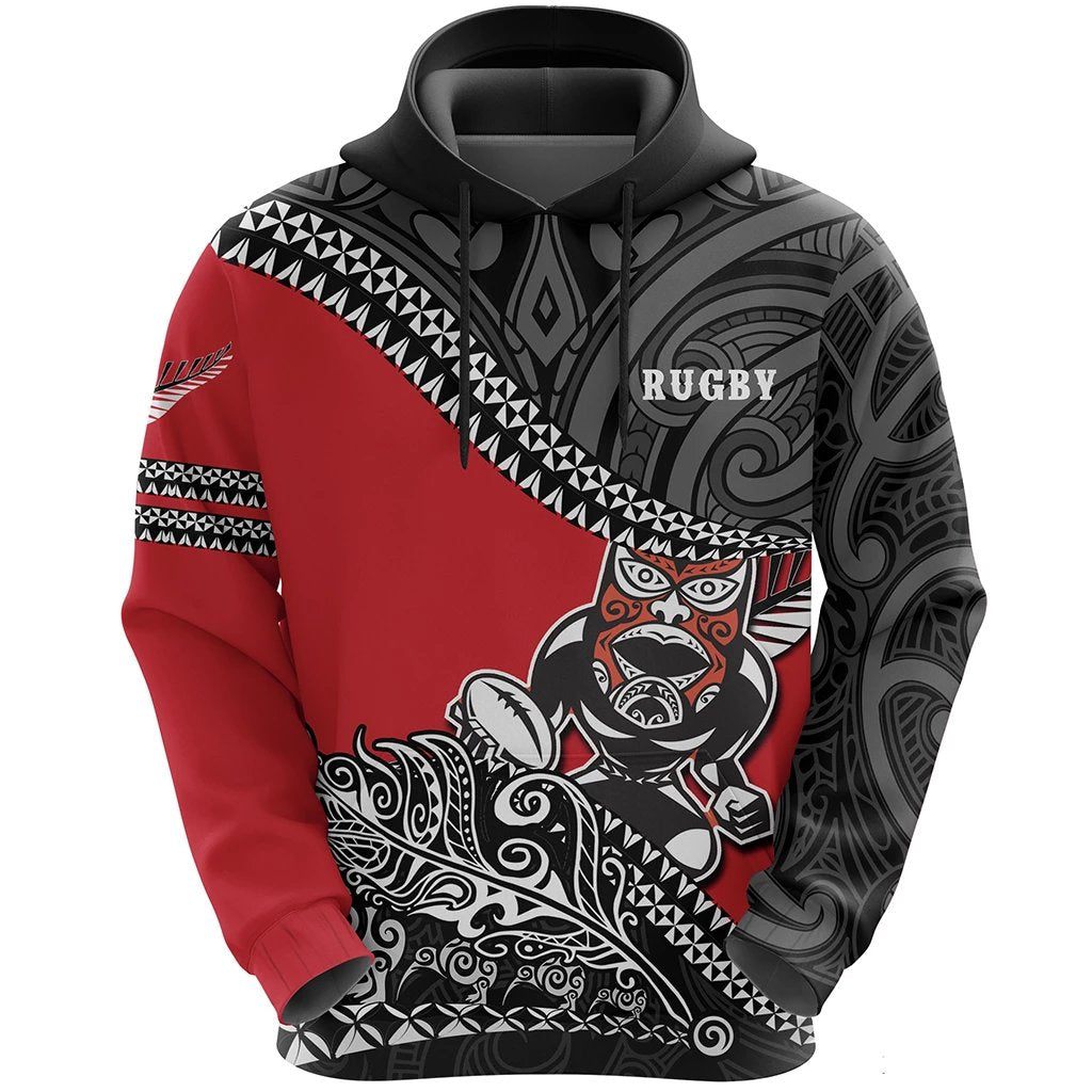 Maori Hoodie Fall In Rugby Unisex Red - Polynesian Pride