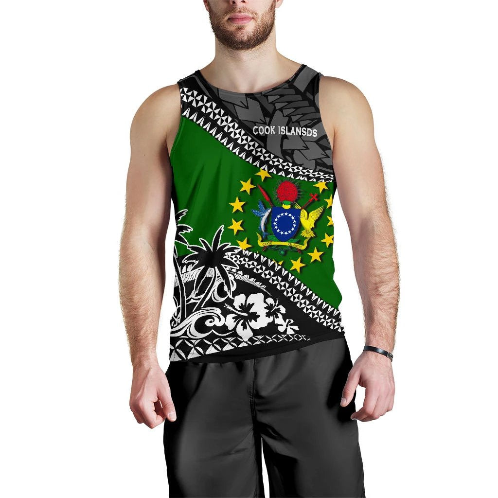 Cook Islands Men Tank Top Fall In The Wave Green - Polynesian Pride