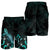 Kosrae Polynesian Men's Shorts - Turtle With Blooming Hibiscus Turquoise - Polynesian Pride