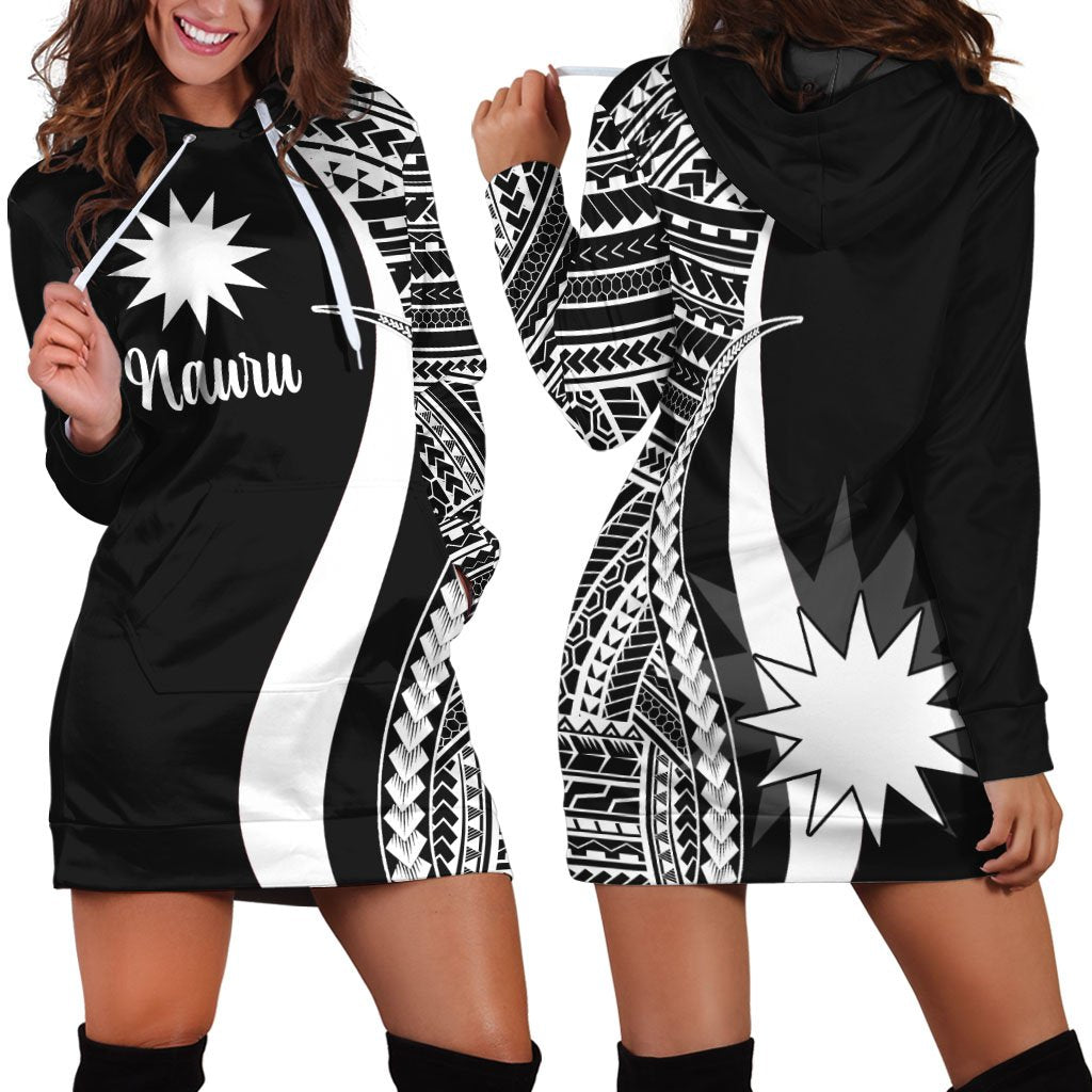 Nauru Women's Hoodie Dress - White Polynesian Tentacle Tribal Pattern White - Polynesian Pride