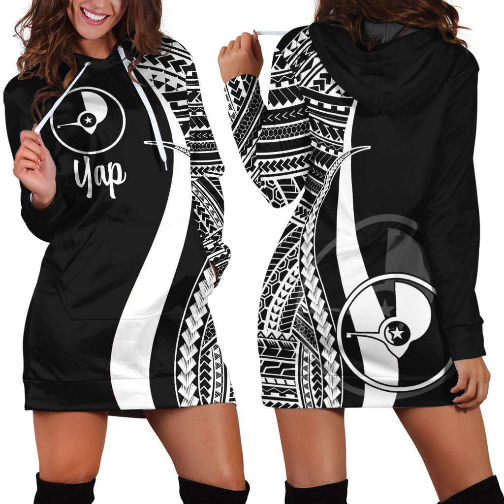 Yap Women's Hoodie Dress - White Polynesian Tentacle Tribal Pattern White - Polynesian Pride