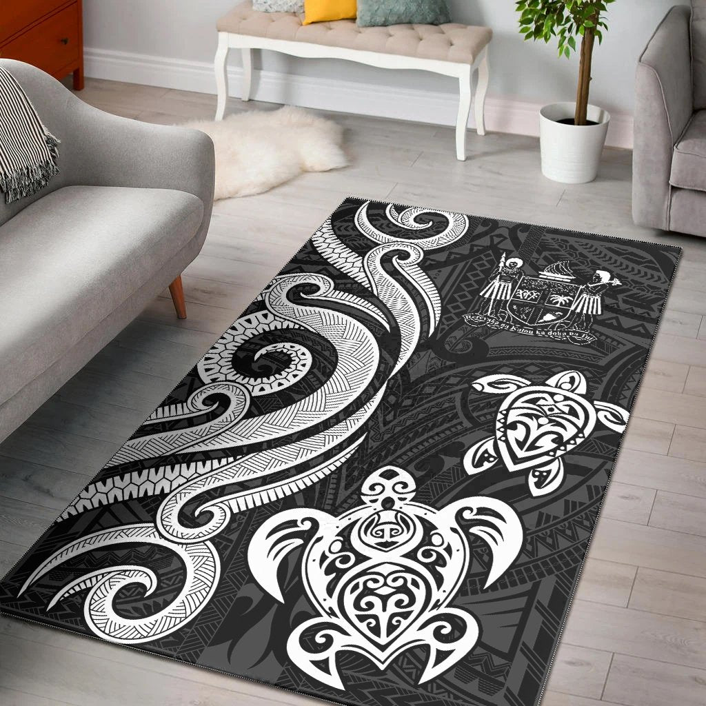 Fiji Area Rug - White Tentacle Turtle Crest White - Polynesian Pride