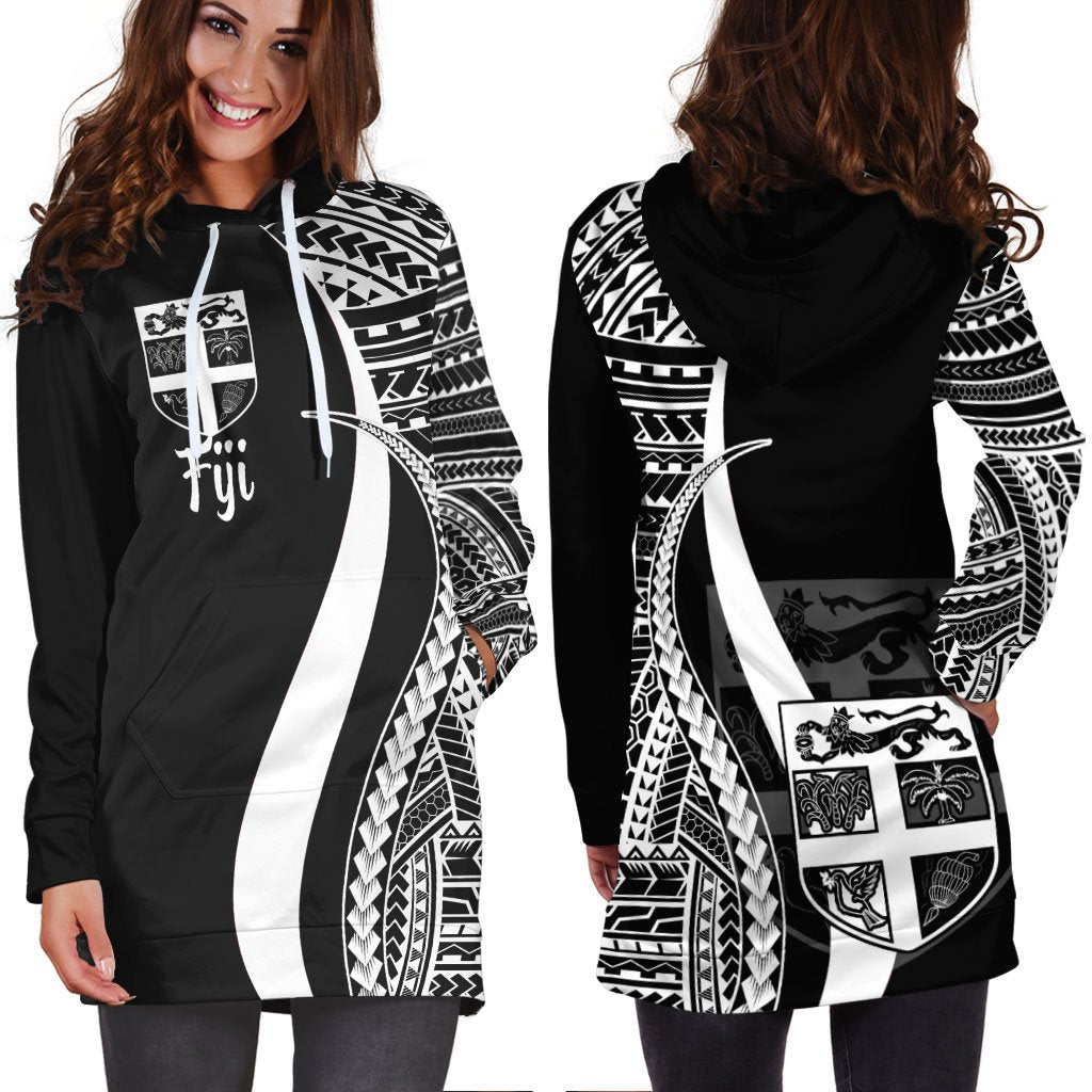 Fiji Women's Hoodie Dress - White Polynesian Tentacle Tribal Pattern - Polynesian Pride