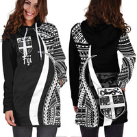 Fiji Women's Hoodie Dress - White Polynesian Tentacle Tribal Pattern - Polynesian Pride
