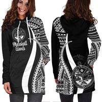 Marshall Islands Women's Hoodie Dress - White Polynesian Tentacle Tribal Pattern Crest - Polynesian Pride