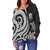 Tuvalu Women's Off Shoulder Sweater - White Tentacle Turtle - Polynesian Pride