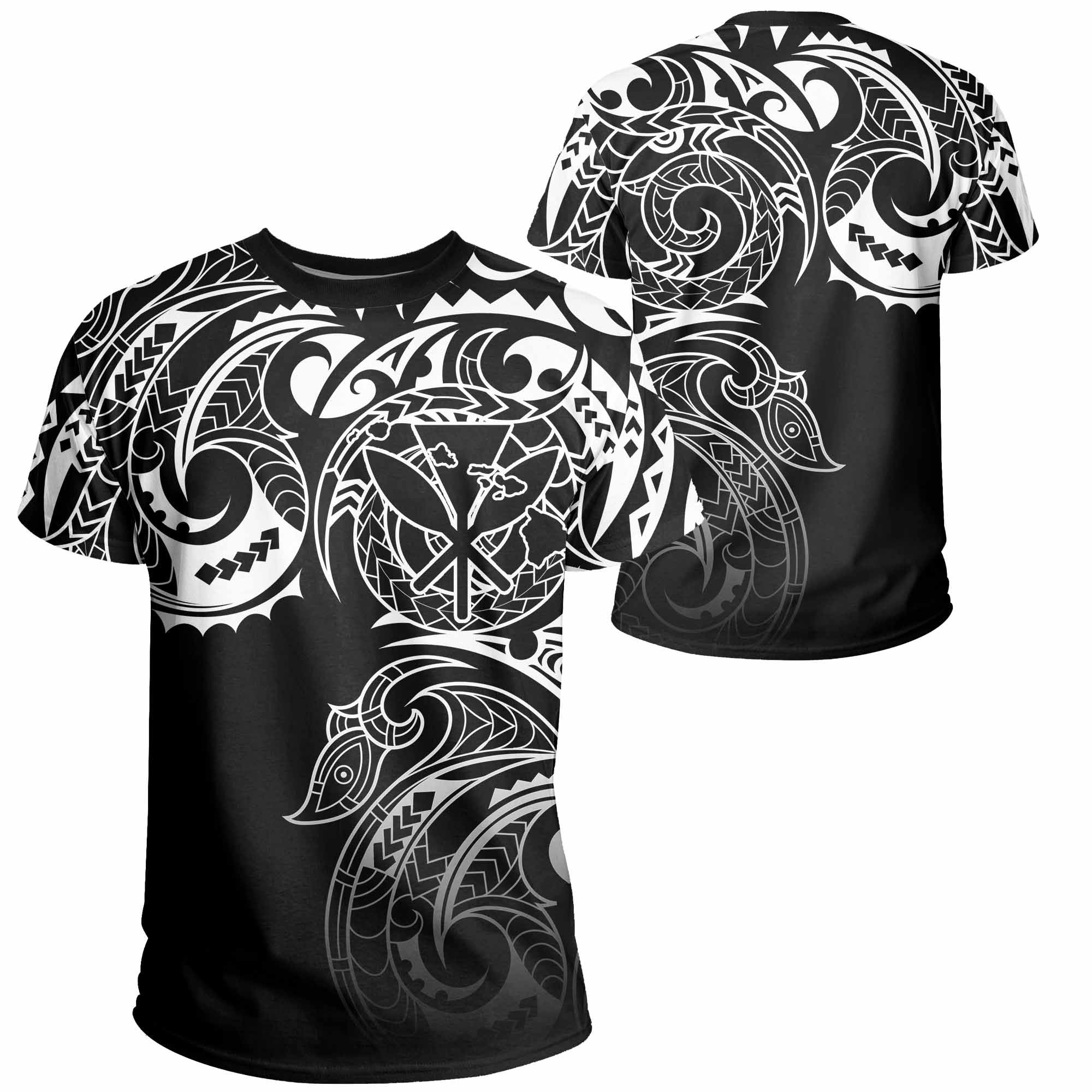 Hawaii Kanaka Polynesian Tribal T Shirt Gradiant Style White Unisex Black - Polynesian Pride