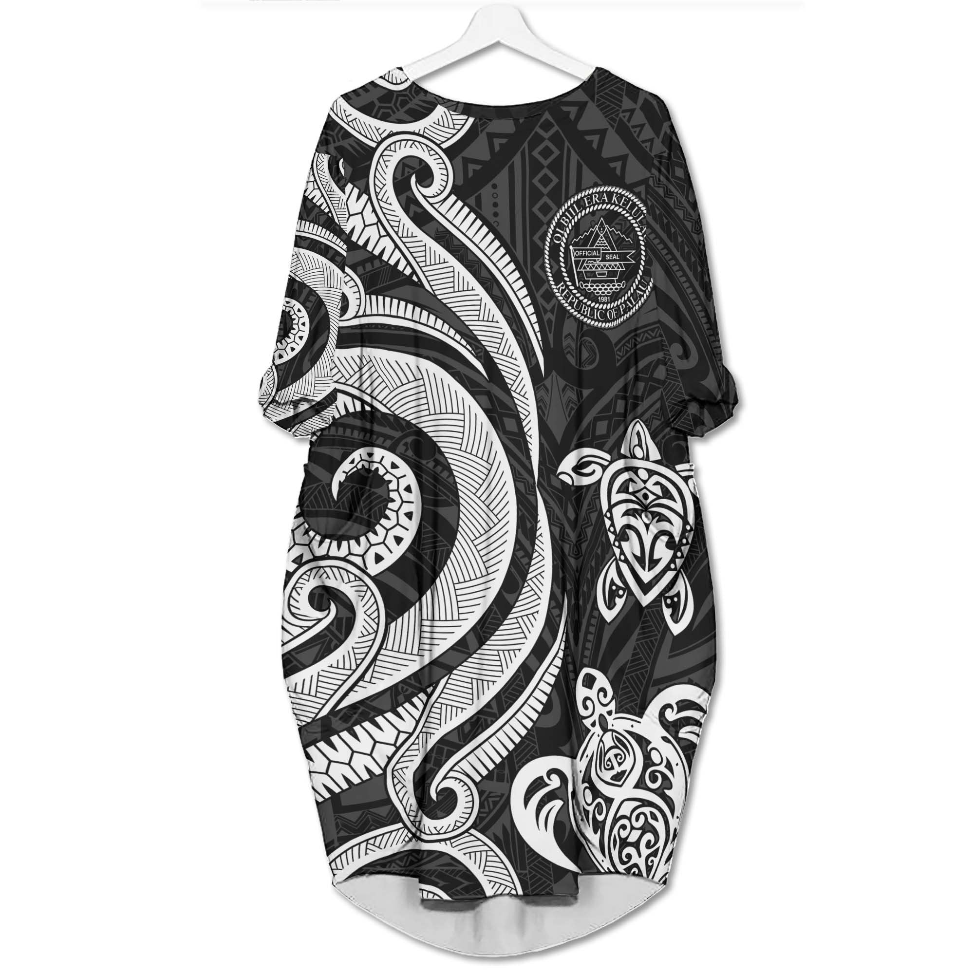 Palau Batwing Pocket Dress - White Tentacle Turtle Women White - Polynesian Pride