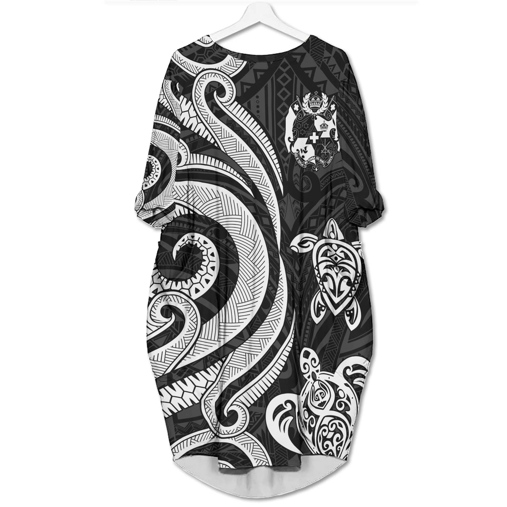 Tonga Batwing Pocket Dress - White Tentacle Turtle Women White - Polynesian Pride