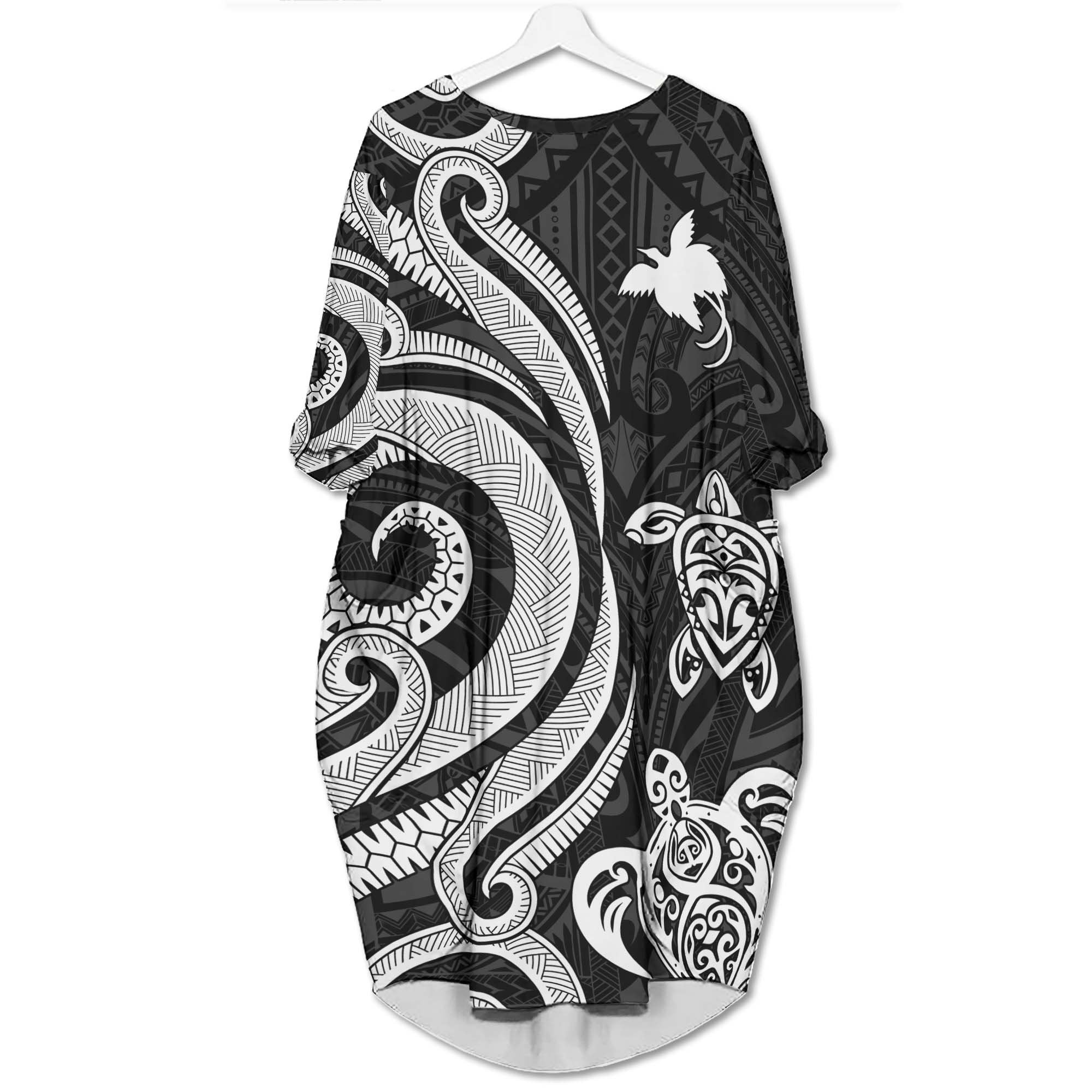 Papua New Guinea Batwing Pocket Dress - White Tentacle Turtle Women White - Polynesian Pride