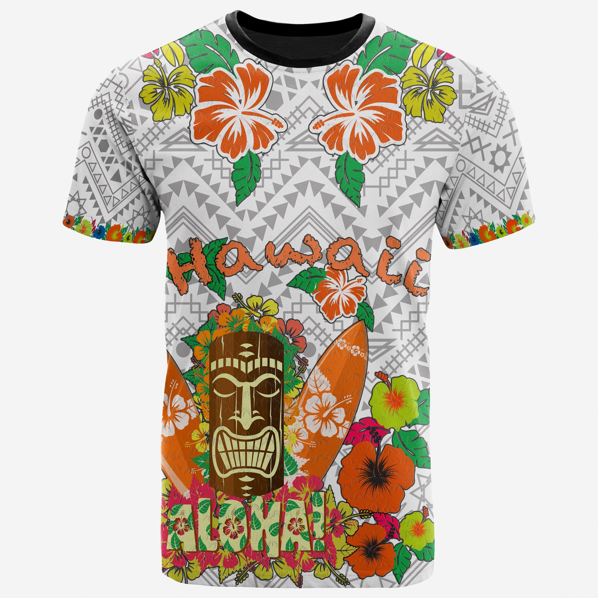 Hawaii All Over T Shirt Aloha Hawaii Tiki Statue (White) Unisex White - Polynesian Pride