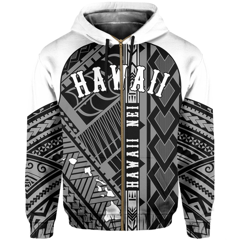 Hawaii Nei Hoodie Zip up Polynesian White - Polynesian Pride
