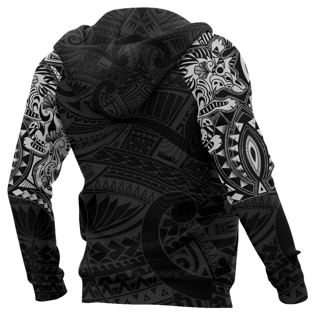 New Zealand Zip up Hoodie, Maori Tattoo Wolf Dragon Zipper Hoodie White - Polynesian Pride