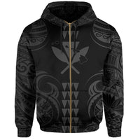 Kanaka Map Polynesian Kakau Hoodie (Zip up) Gray - Polynesian Pride