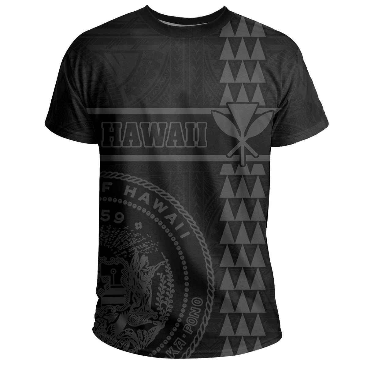 Hawaii Coat of Arms Kanaka Polynesian T Shirt Gray - Polynesian Pride
