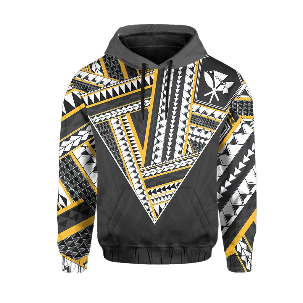 Hawaii Hoodie Football Jersey Style Gray and Yellow - Polynesian Pride