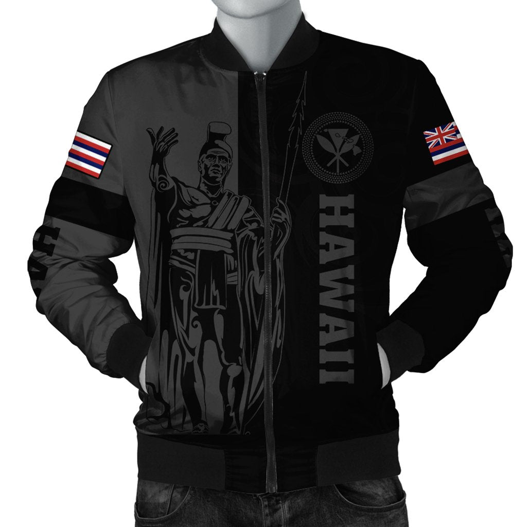 Hawaii King Polynesian Bomber Jacket - Lawla Style Gray - AH Black Unisex - Polynesian Pride