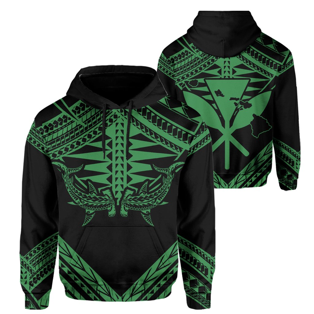 Hawaii Shark Polynesian Kanaka Green Hoodie Candy Style Unisex Black - Polynesian Pride