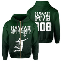 Volleyball Sport Kakau Hawaii zip Hoodie Green Unisex Green - Polynesian Pride