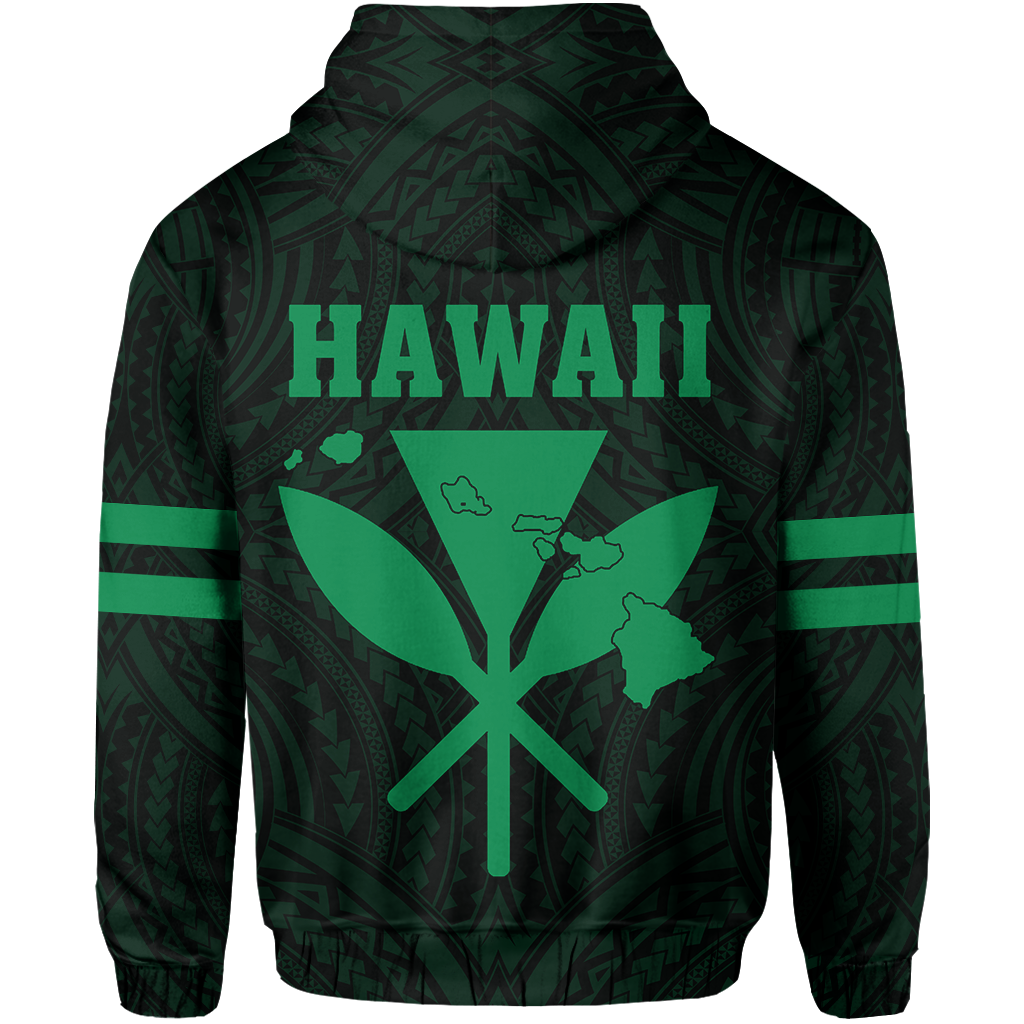 Polynesian King Kanaka Map Seal of Hawaii Zip Hoodie Green - Polynesian Pride