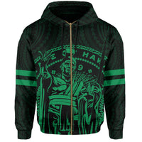 Polynesian King Kanaka Map Seal of Hawaii Zip Hoodie Green - Polynesian Pride