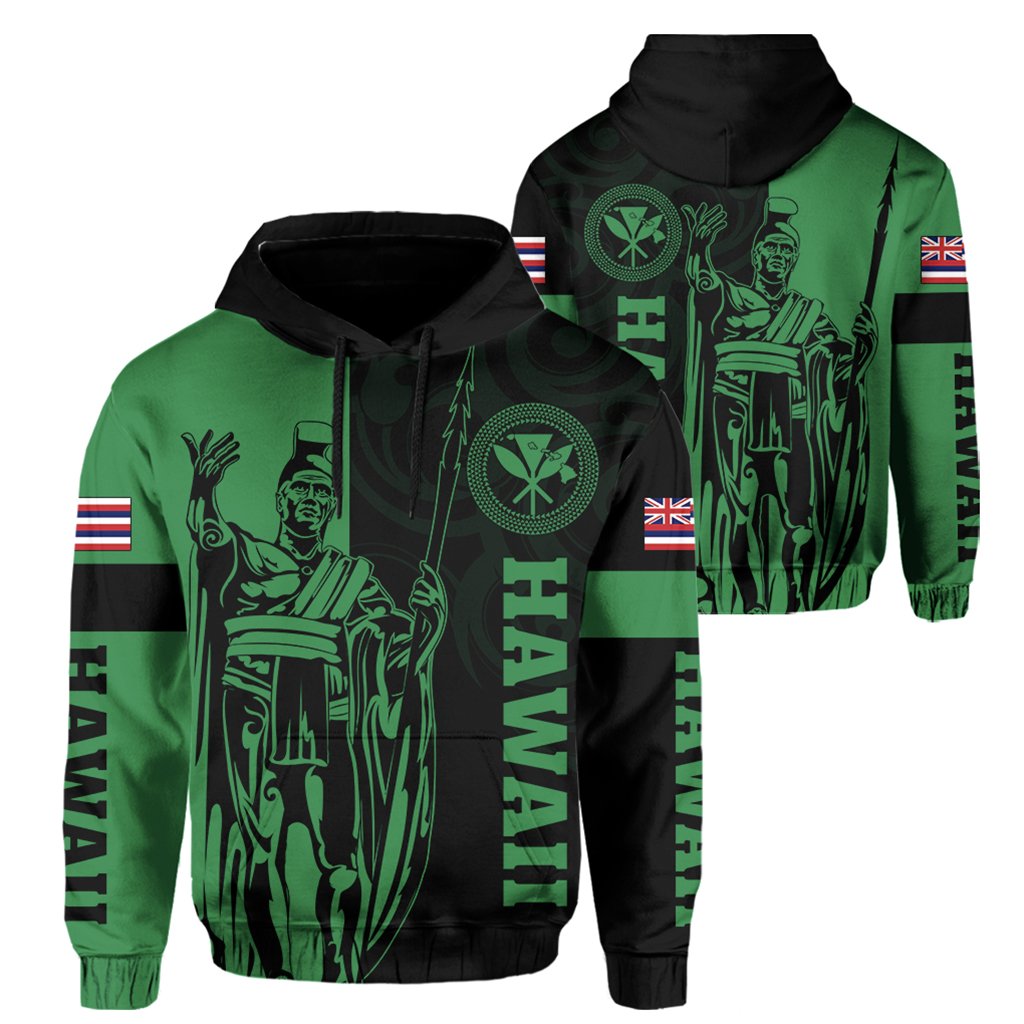 Hawaii King Polynesian Hoodie Lawla Style Green Unisex Green - Polynesian Pride