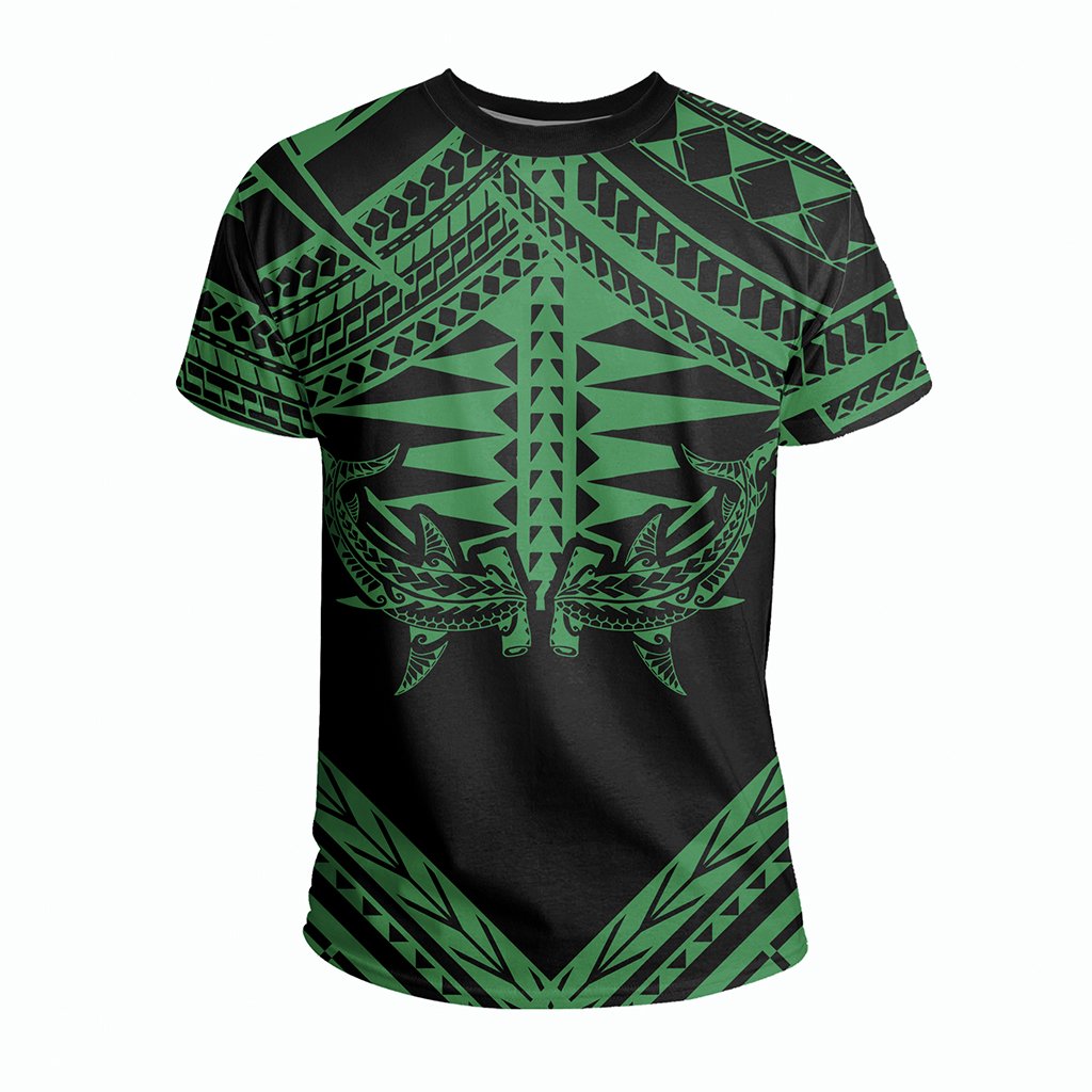 Hawaii Shark Polynesian Kanaka Green T Shirt Candy Style - Polynesian Pride